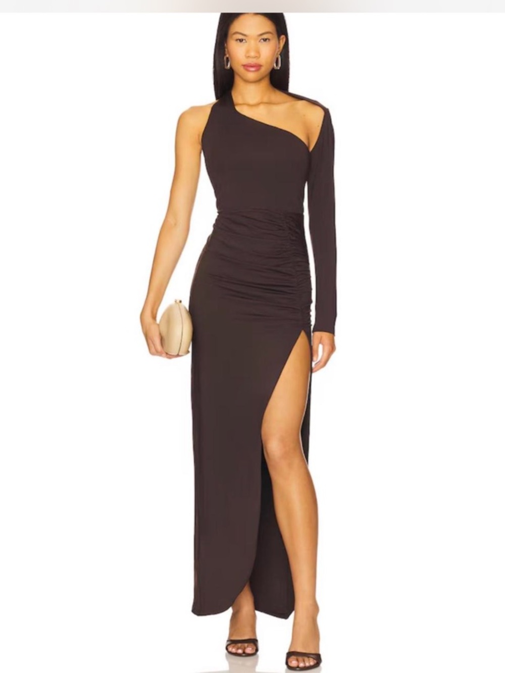 superdown One-Shoulder Black Maxi Dress with High Slit